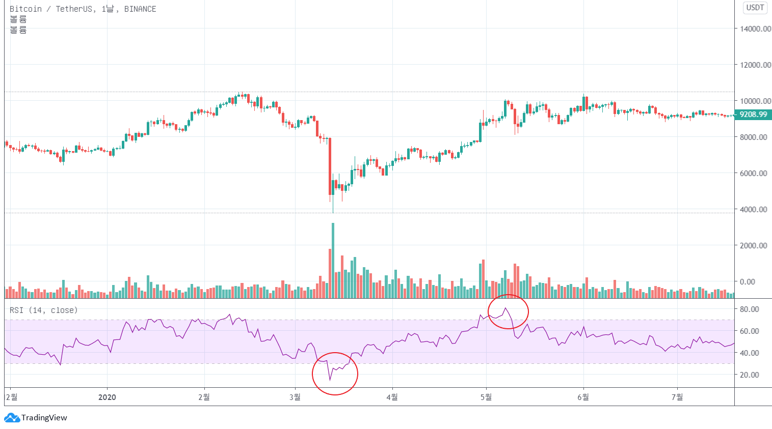 2020년 상반기 BTCUSDT 1일봉 차트