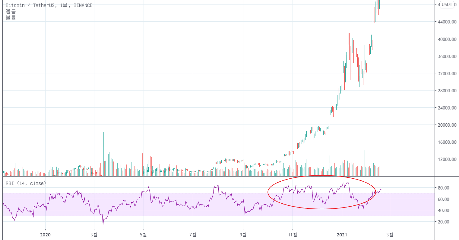 2020년 BTCUSDT 1일봉 차트
